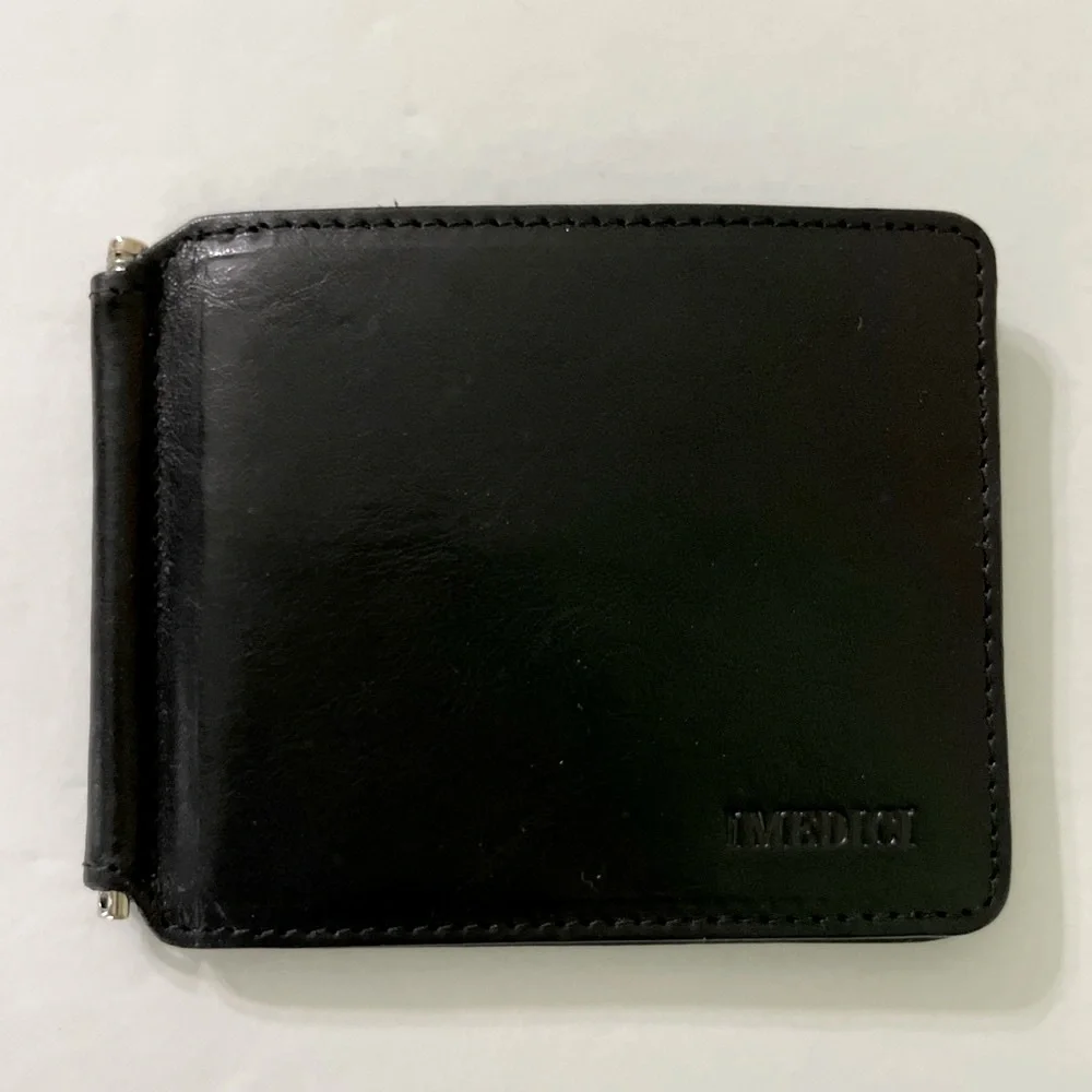 I Medici Italian Leather Credit Card Wallet Men’s Black Bifold & Money Clip Slot